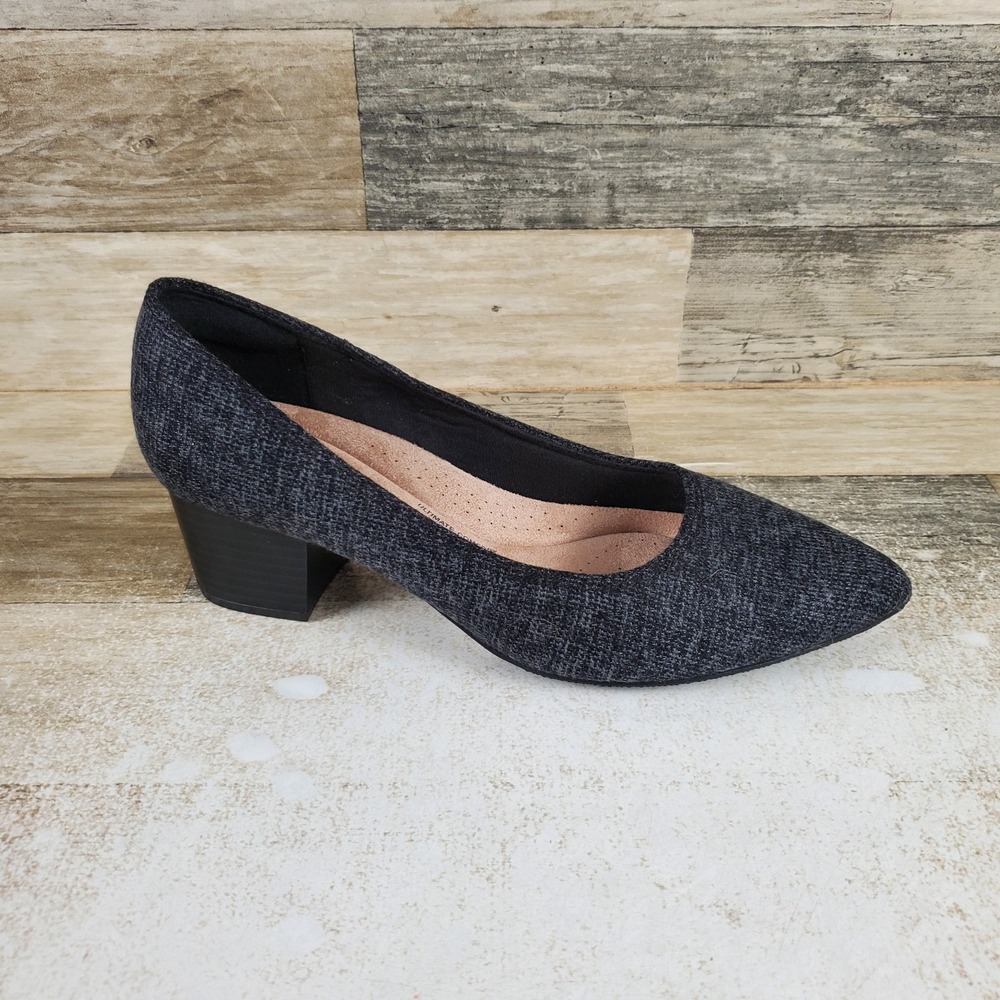 Clarks Collection Ellanie Hope Womens Pump Sz 6 D Black Leather Pointed Toe